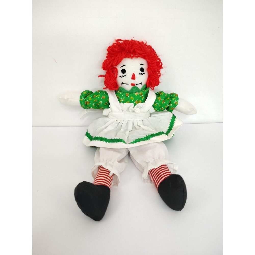 Vintage Raggedy Ann White Collar, Rare OG Green Dress 1970s 13”